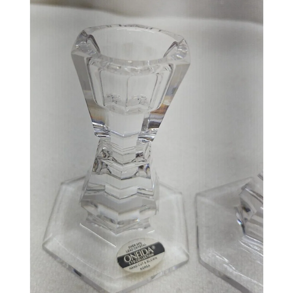 Vintage Rare Oneida Lead Crystal Set 2 Candlesticks Candle Holders - Picture 12 of 12